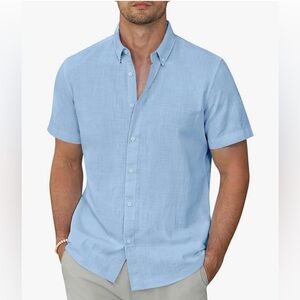 Amazon Men’s Linen/Cotton Button Down: Blue